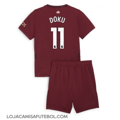 Camisa de Futebol Manchester City Jeremy Doku #11 Equipamento Alternativo Infantil 2024-25 Manga Curta (+ Calças curtas)